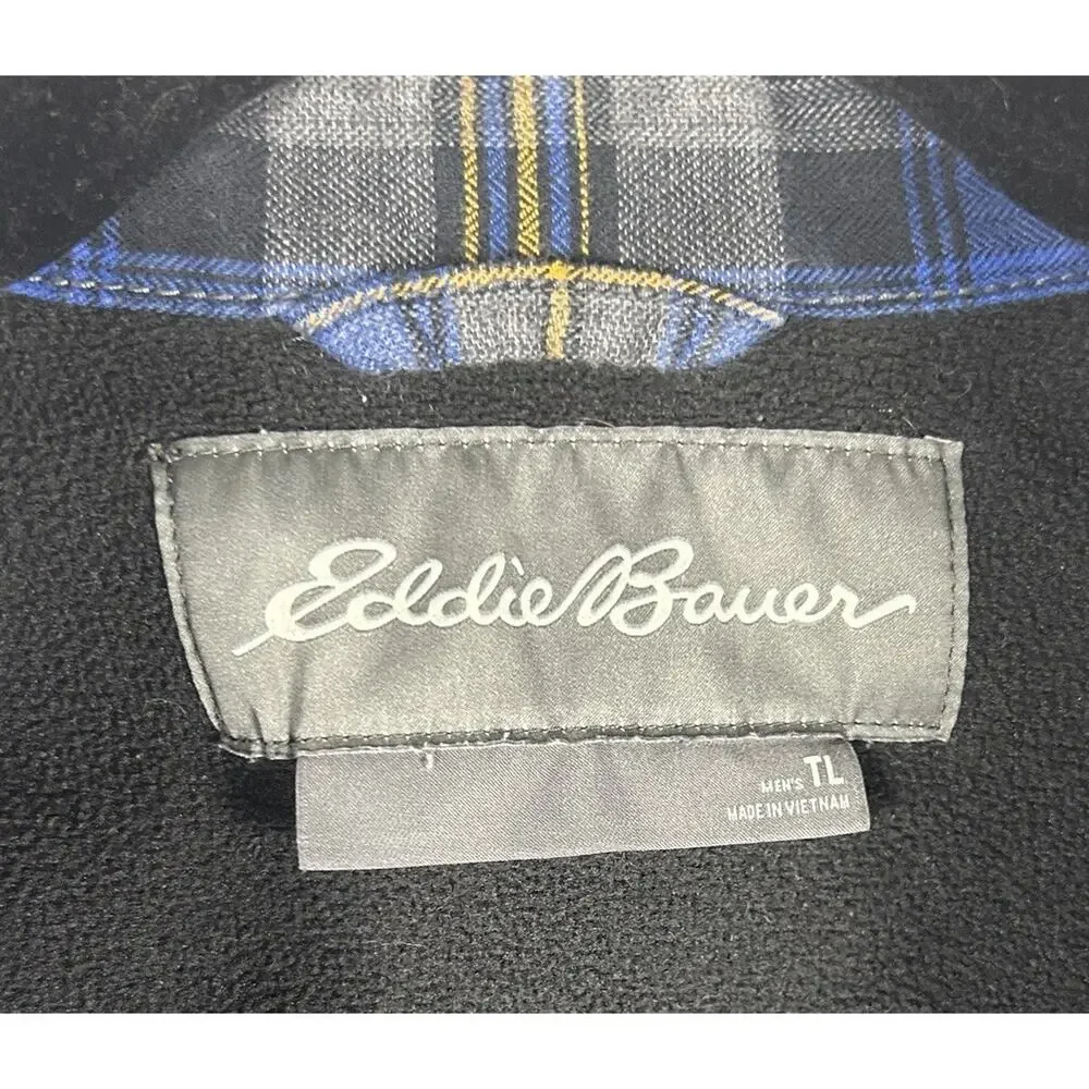 Eddie Bauer Shacket Men's Plaid Fleece Lined Flannel Gorpcore Blue Tall Large TL